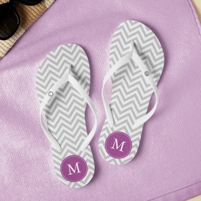 Gray and Purple Chevrons Monogrammed Flip Flops (Creator Uploaded)