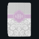 Gray and Purple Damask Polka Dots Monogram iPad Mini Cover<br><div class="desc">Chic modern stylish iPad case design features a mix of preppy polka dots and elegant vintage damask patterns personalized with your monogram initials or name in a quatrefoil frame. Click Customize It to change monogram font and colors to create your own unique one of a kind design!</div>