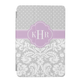 Gray and Purple Damask Polka Dots Monogram iPad Mini Cover