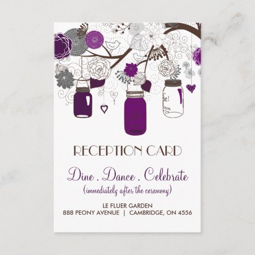 Gray and Purple Floral Mason Jars Reception Card