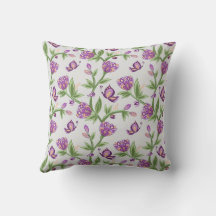 Gray and purple flower pillow with butterflies