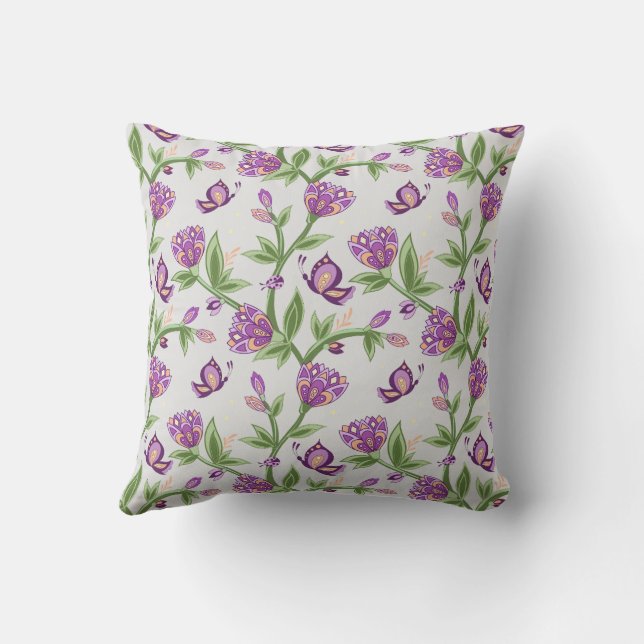 Gray and purple flower pillow with butterflies (Back)