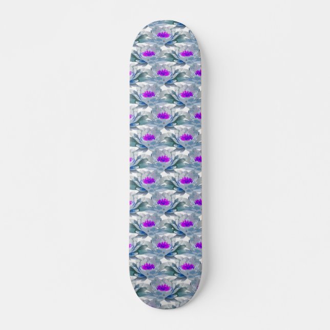 Gray and purple flowers pattern skateboard (Front)