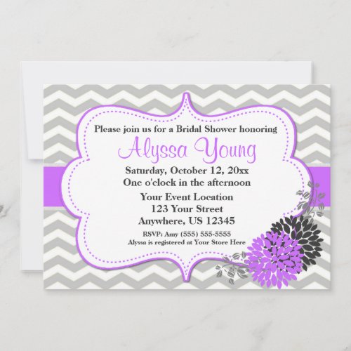 Gray and Purple Lilac Chevron Invitation