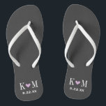 Gray and Purple Modern Wedding Monogram Flip Flops<br><div class="desc">Custom printed flip flop sandals personalized with a cute heart and your monogram initials and wedding date. Click Customize It to change text fonts and colors or add your own images to create a unique one of a kind design!</div>