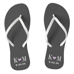 Gray and Purple Modern Wedding Monogram Flip Flops
