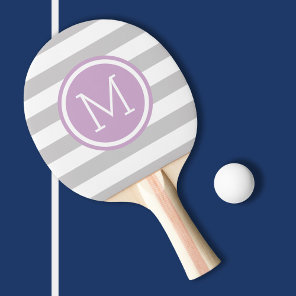 Gray and Purple Preppy Stripes Monogram Ping Pong Paddle