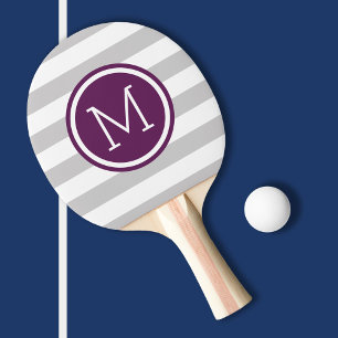 Gray and Purple Preppy Stripes Monogram Ping-Pong Paddle