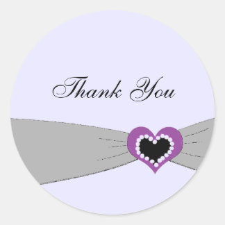 Gray and Purple Ribbon Thank You Classic Round Sticker