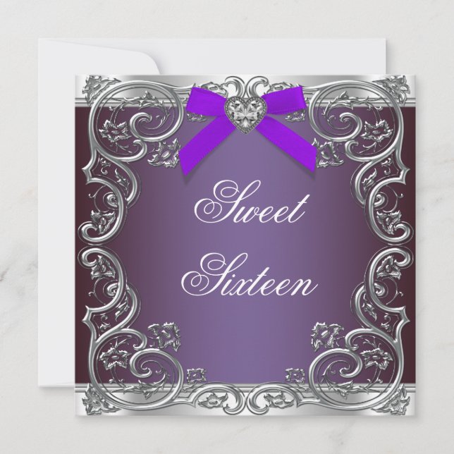 Gray and Purple Sweet 16 Birthday Party Invitation (Front)