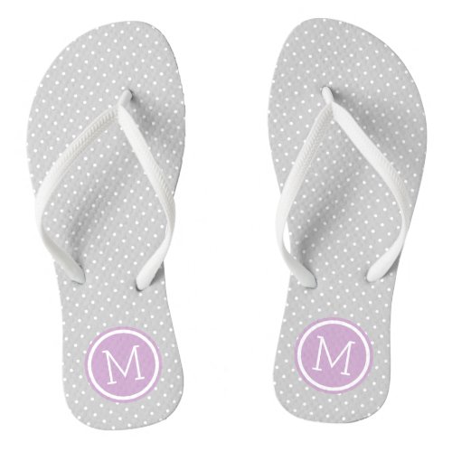 Gray and Purple Tiny Dots Monogram Flip Flops