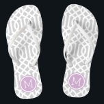 Gray and Purple Trellis Monogram Flip Flops<br><div class="desc">Custom printed flip flop sandals with a stylish modern trellis pattern and your custom monogram or other text in a circle frame. Click Customize It to change text fonts and colors or add your own images to create a unique one of a kind design!</div>