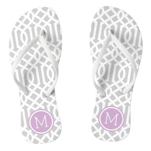 Gray and Purple Trellis Monogram Flip Flops