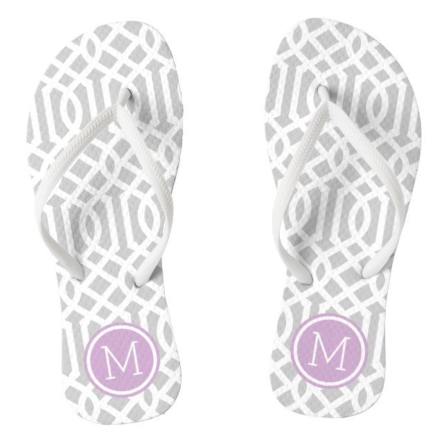 Gray and Purple Trellis Monogram Flip Flops (Footbed)