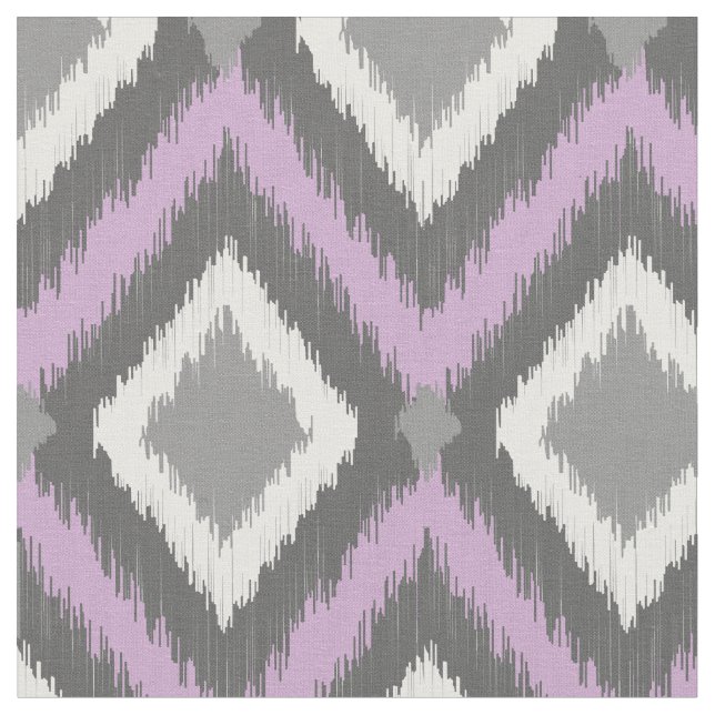 Gray and Purple Tribal Ikat Chevron Fabric (Close Up)