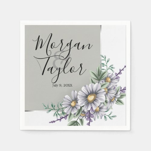 Gray and Purple watercolor Flowers Napkins