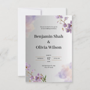 Gray and Purple Wedding Invitation