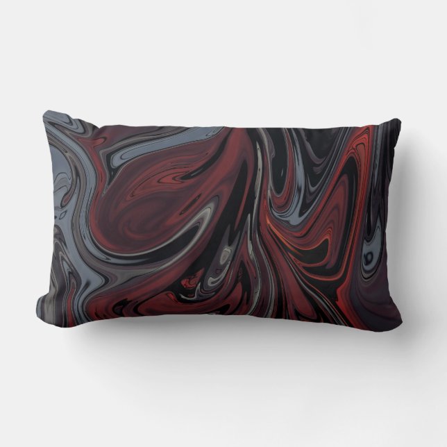 Gray and red abstract painting lumbar pillow (Front)