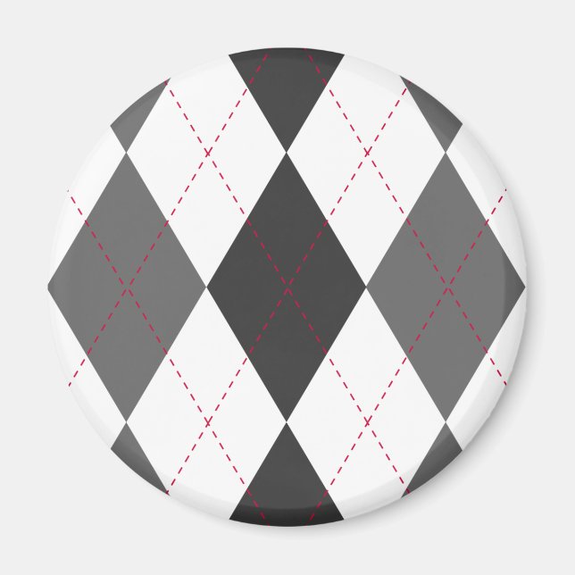 Gray and Red Argyle Magnet (Front)