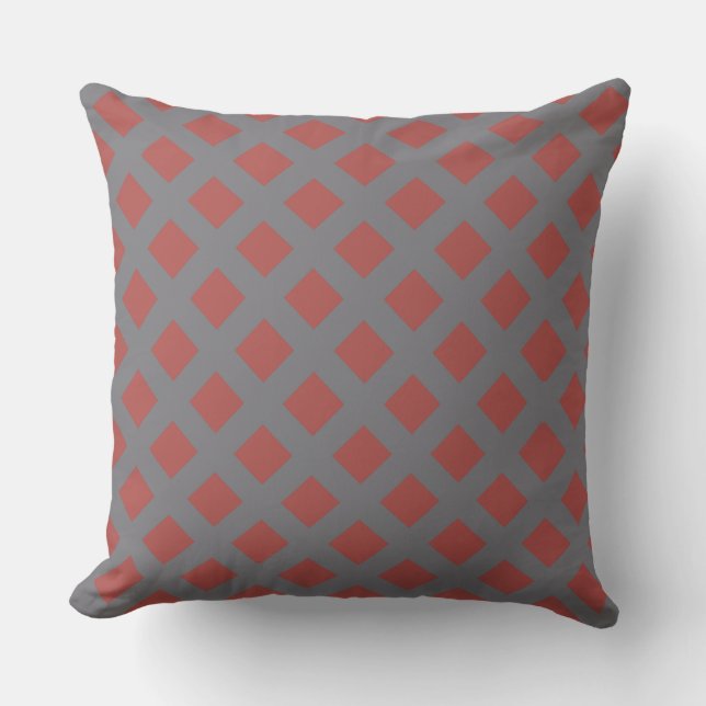Gray and Red Checkered Throw Pillow (Front)