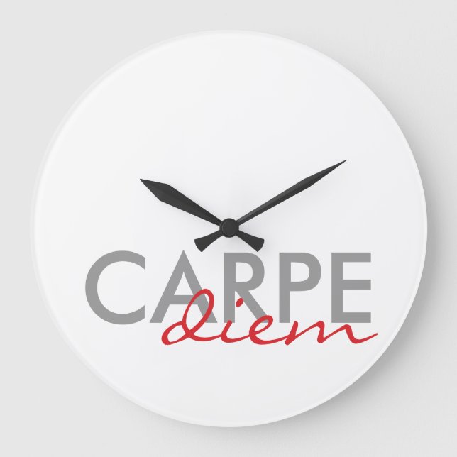 Gray and Red Custom Latin Quotes Carpe Diem Large Clock (Front)