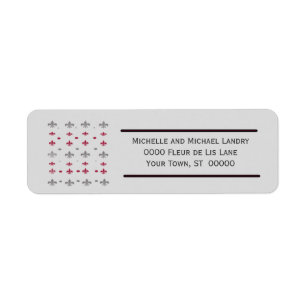 Gray and Red Fleur de Lis with Dots Label