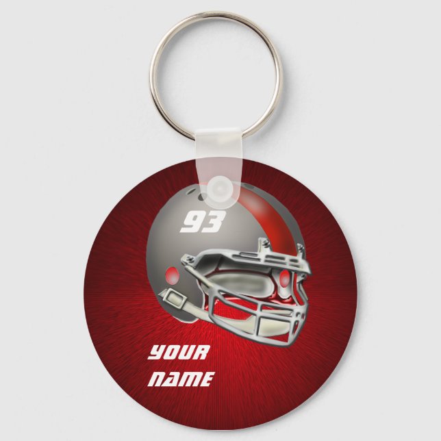 Gray and Red Football Helmet Keychain (Front)