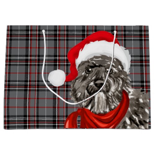 Gray and Red Plaid Bouvier Dog Lover Holiday Large Gift Bag