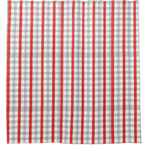 Gray and Red Plaid Buffalo Plaid Shower Curtain