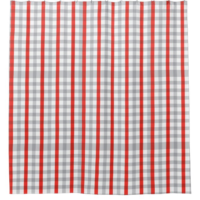 Gray and Red Plaid Buffalo Plaid Shower Curtain (Front)