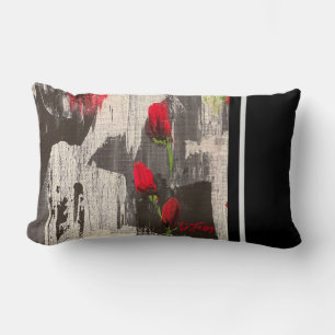 Gray and Red Poppy Rose Throw Pillow