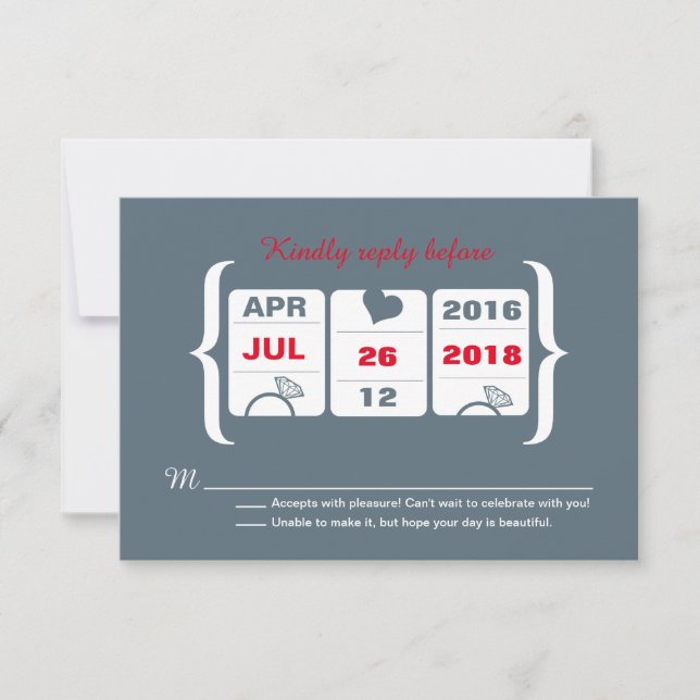 Gray and Red Slot Machine Wedding RSVP (Front)