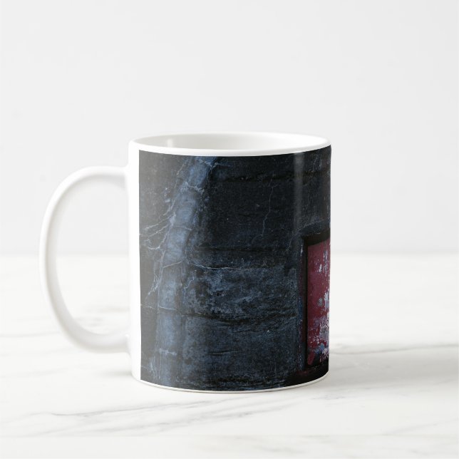 Gray and red wall-mount shelf coffee mug (Left)