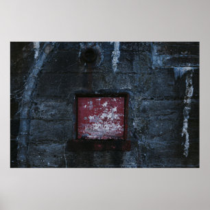 Gray and red wall-mount shelf poster