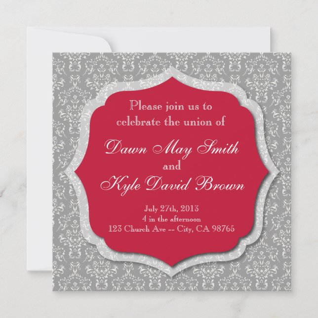 Gray and red wedding invitation (Front)