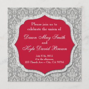 Gray and red wedding invitation