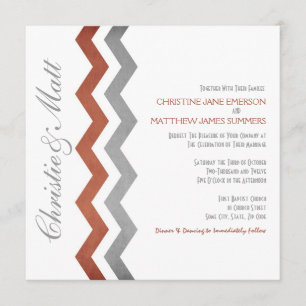 Gray and Red Zig Zag Wedding Invitations