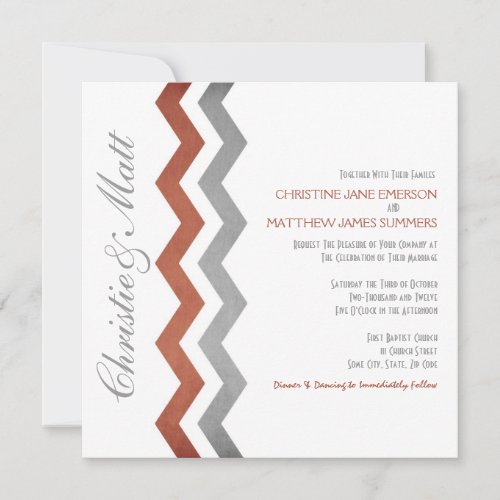 Gray and Red Zig Zag Wedding Invitations