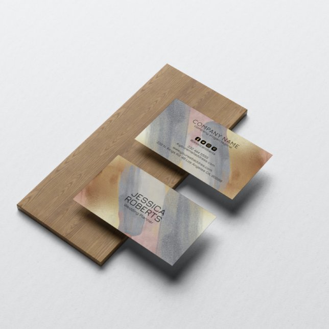Gray and Rose-Gold Brush Strokes background Business Card (Creator Uploaded)