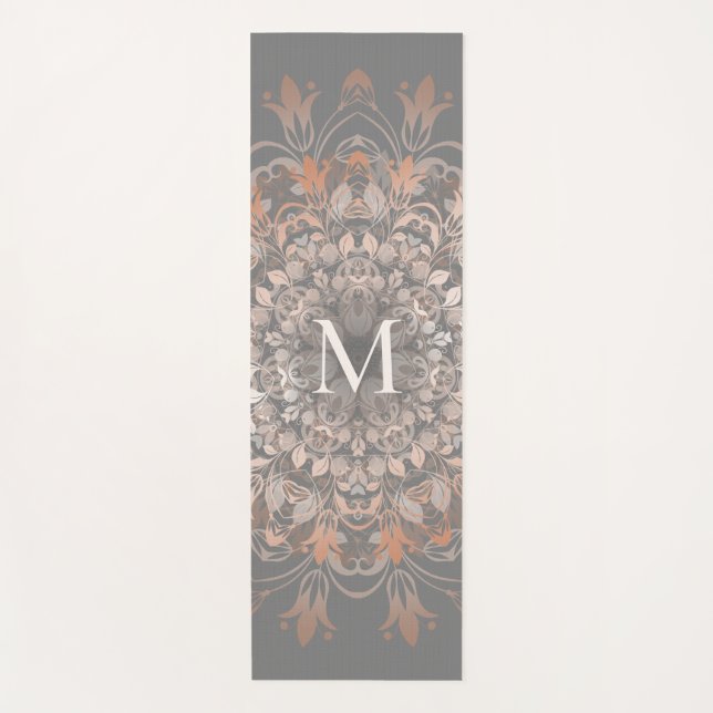 Gray And Rose Gold | Mandala Monogram Yoga Mat (Front)