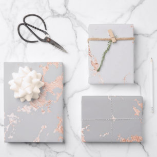 Gray and Rose Gold Marble Look Wrapping Paper Sheets