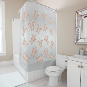 Gray And Rose Gold Turtles   Coastal Shower Curtain