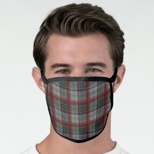 Gray and Rust Red Autumn Plaid Face Mask
