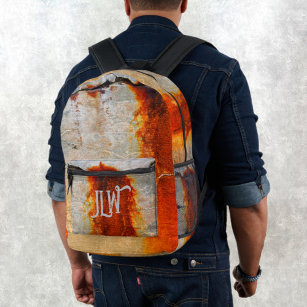 Gray and Rusty Orange Urban Grunge Industrial Printed Backpack