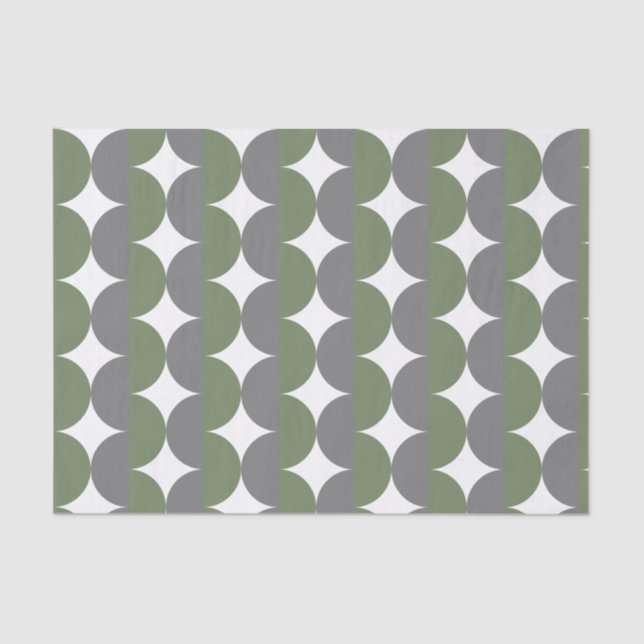 Gray and Sage Green Mid Century Modern Wavy  Tissue Paper (Front)