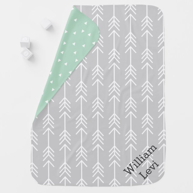 Gray and Seafoam Arrows Monogram Receiving Blanket (In Situ)