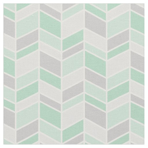 Gray and Seafoam Herringbone Chevron Fabric