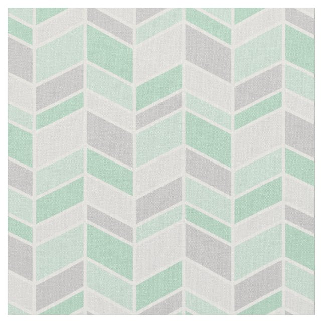Gray and Seafoam Herringbone Chevron Fabric (Close Up)