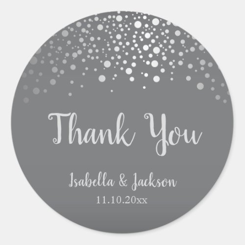 Gray and Silver Confetti Dots Classic Round Sticker