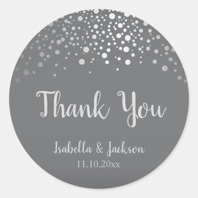 Gray and Silver Confetti Dots Classic Round Sticker (Front)